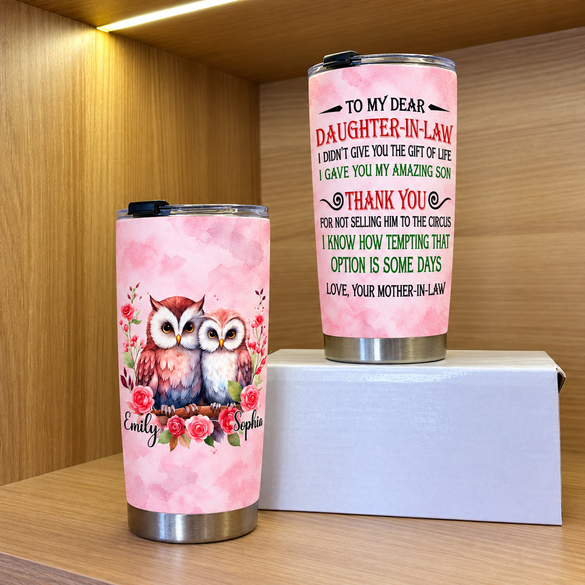 Personalized Daughter in Law Owl Tumbler Custom Names Message Gift - product view 3