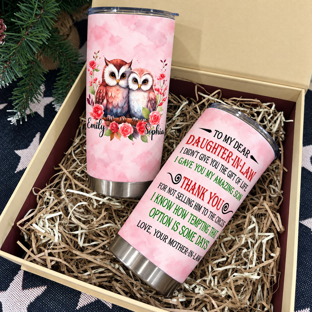 Personalized Daughter in Law Owl Tumbler Custom Names Message Gift - product view 7
