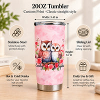 Personalized Daughter in Law Owl Tumbler Custom Names Message Gift - size and material guide
