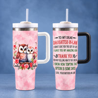 Personalized Daughter in Law Owl Tumbler Custom Names Message Gift - handled tumbler options