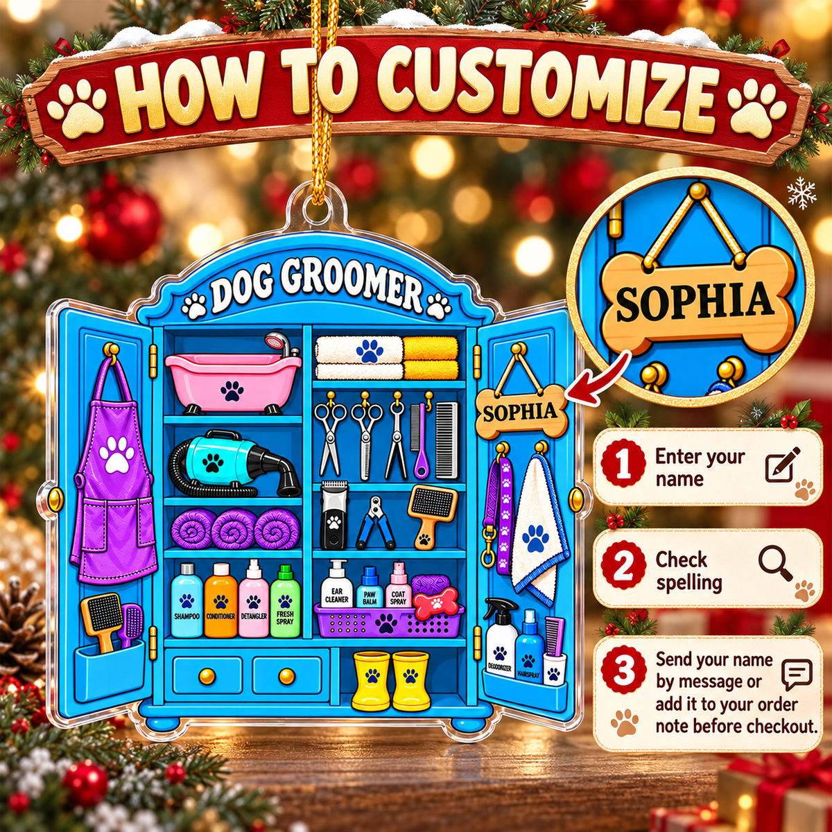 Dog Groomer Ornament - personalization instructions