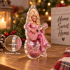Customer in Austin, Texas wearing Dolly Parton Christmas Ornament Acrylic Holiday Tree Decoration Gift for Country Music Fans