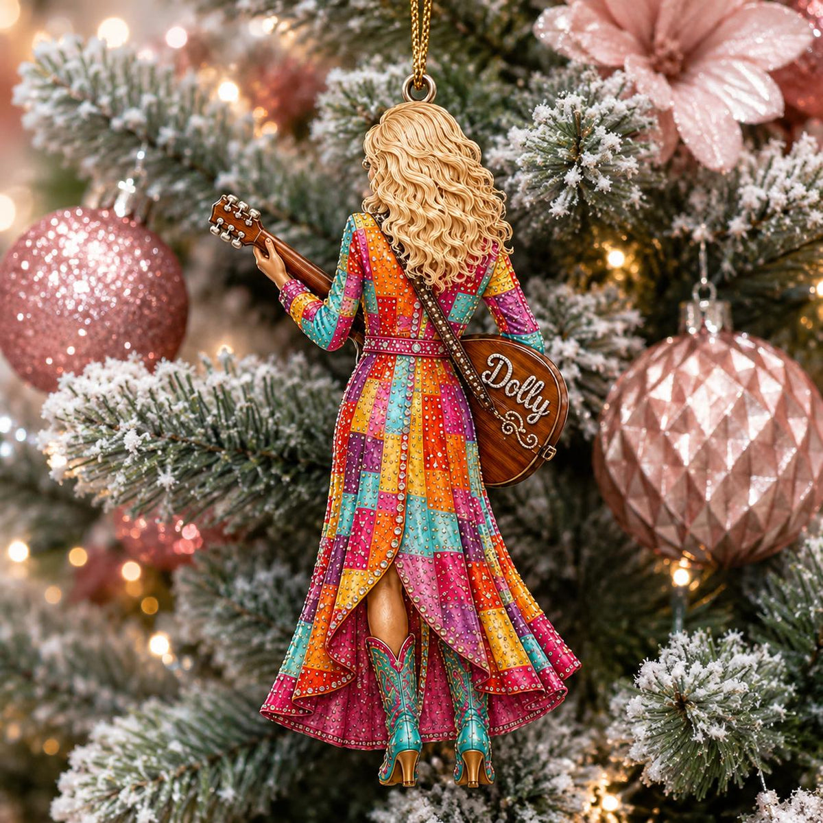 Dolly Parton Christmas Ornament Have A Holly Dolly Country Music Fan Gift on a hanger, ready to ship from Austin, Texas