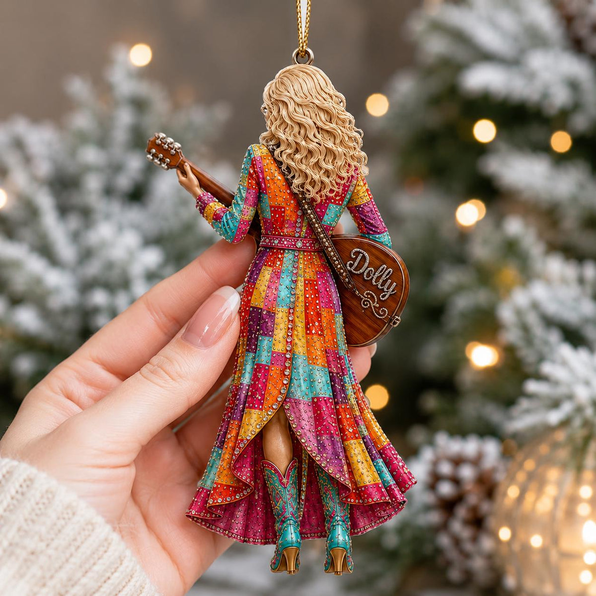 Close-up of Dolly Parton Christmas Ornament Have A Holly Dolly Country Music Fan Gift for streetwear fans in Austin, Texas