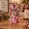 Customer in Austin, Texas wearing Dolly Parton Coat of Many Colors Acrylic Ornament Personalized Christmas Gift for Country Music Fans