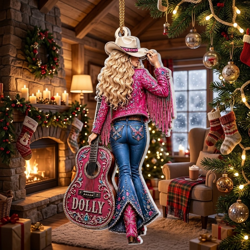 Dolly Parton Ornament Have a Holly Dolly Christmas Cowgirl Guitar Holiday Tree Decor Gift for Countr available at our Austin, Texas warehouse