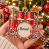 Drum Set Christmas Ornament Personalized Custom Name Acrylic Holiday Gift for Musicians on a hanger, ready to ship from Austin, Texas