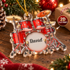 Customer in Austin, Texas wearing Drum Set Christmas Ornament Personalized Custom Name Acrylic Holiday Gift for Musicians