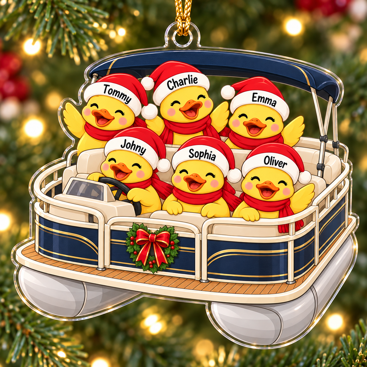 Duck Pontoon Family Ornament - design view