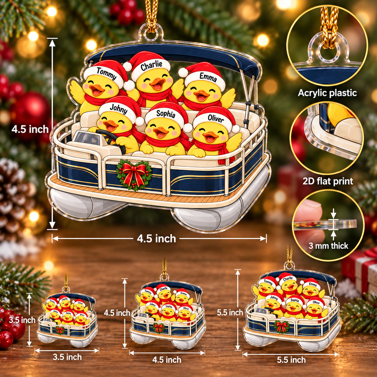 Duck Pontoon Family Ornament - size options