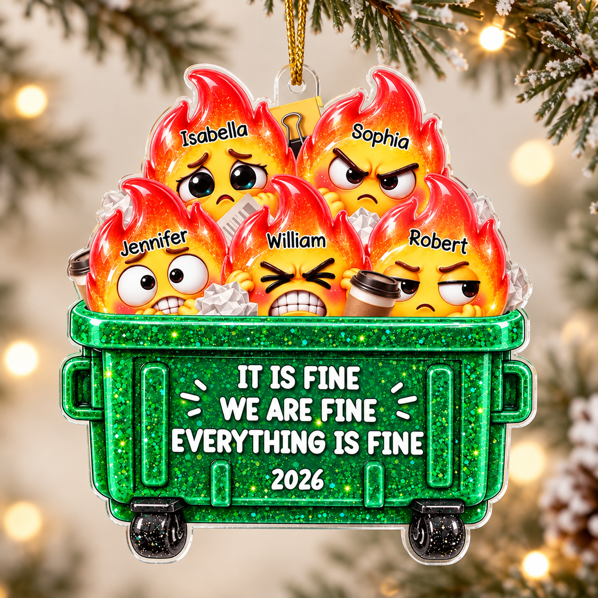 Personalized Dumpster Fire Family Ornament Custom Names Funny Christmas Gift - main design