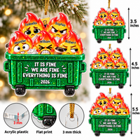 Personalized Dumpster Fire Family Ornament Custom Names Funny Christmas Gift - size and material details