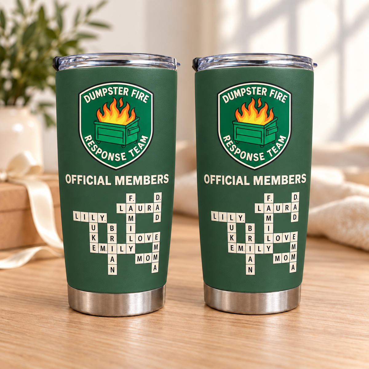 Personalized Dumpster Fire Response Team Tumbler Family Crossword Gift - main design
