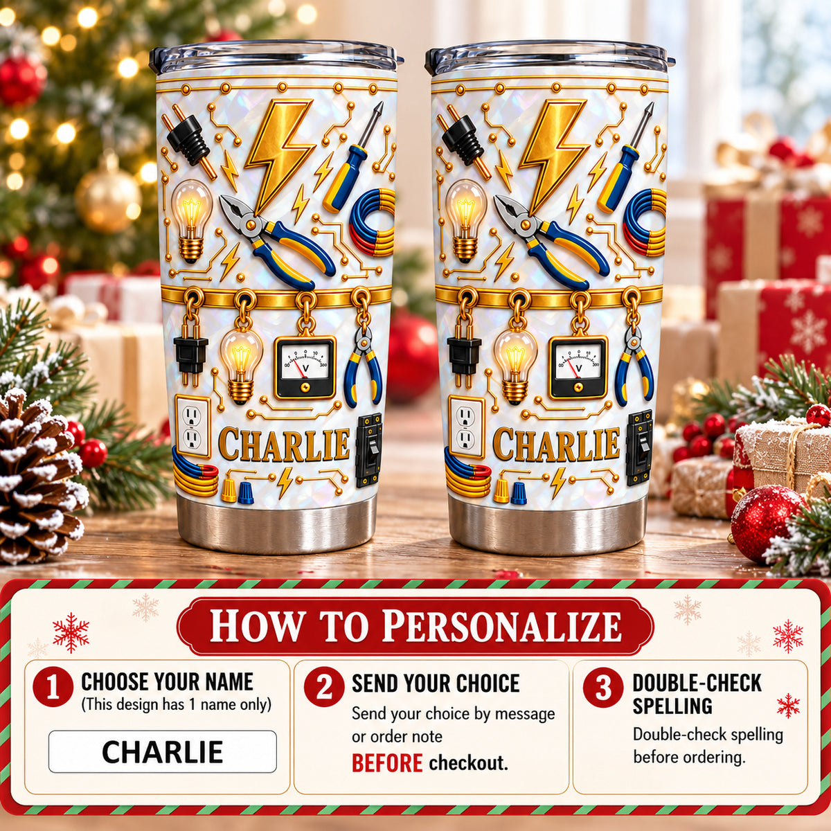 Personalized Electrician Tumbler Custom Name Electrical Worker Gift - personalization options and ordering guide