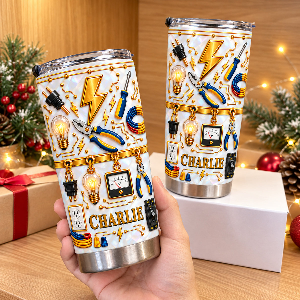 Personalized Electrician Tumbler Custom Name Electrical Worker Gift - product view 4