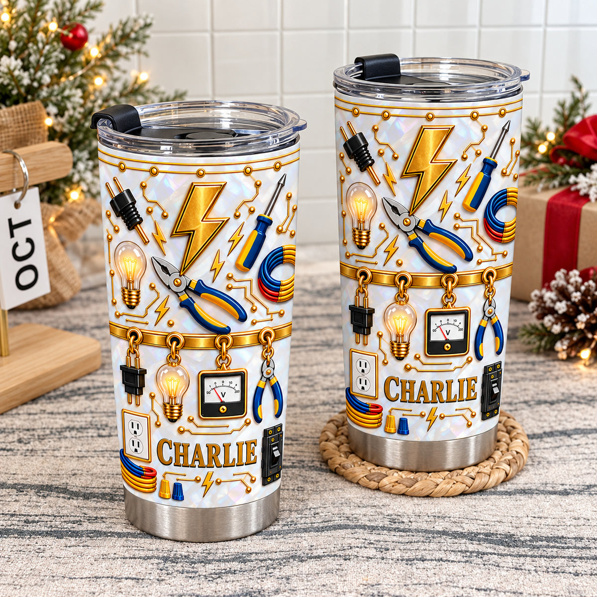 Personalized Electrician Tumbler Custom Name Electrical Worker Gift - product view 5