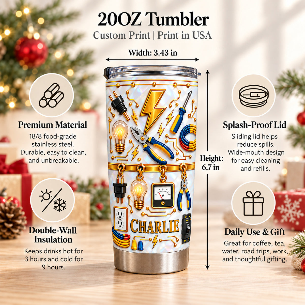 Personalized Electrician Tumbler Custom Name Electrical Worker Gift - product view 8