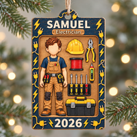 Personalized Electrician Wood Ornament Custom Name Year Christmas Gift - main design