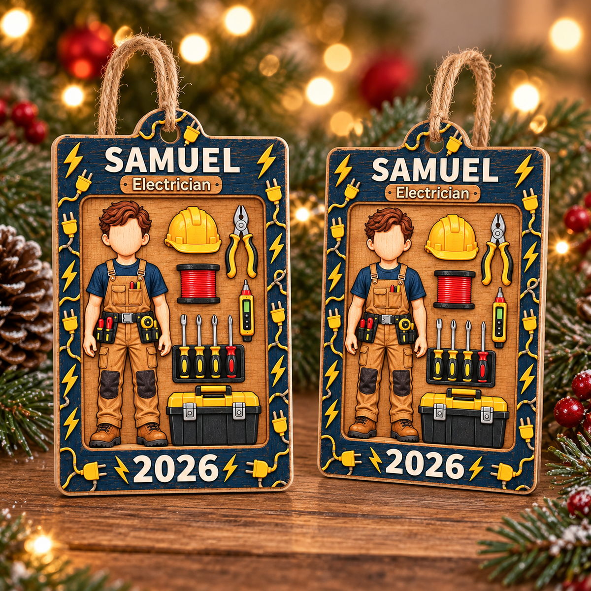 Personalized Electrician Wood Ornament Custom Name Year Christmas Gift - product view 3