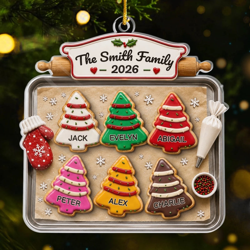 Family Christmas Baking Tree Ornament, Personalized Custom Name Gift, Christmas Cookie Baking Decora on a hanger, ready to ship from Austin, Texas