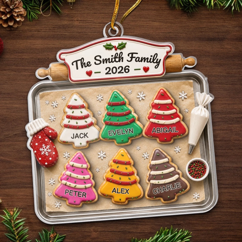 Close-up of Family Christmas Baking Tree Ornament, Personalized Custom Name Gift, Christmas Cookie Baking Decora for streetwear fans in Austin, Texas
