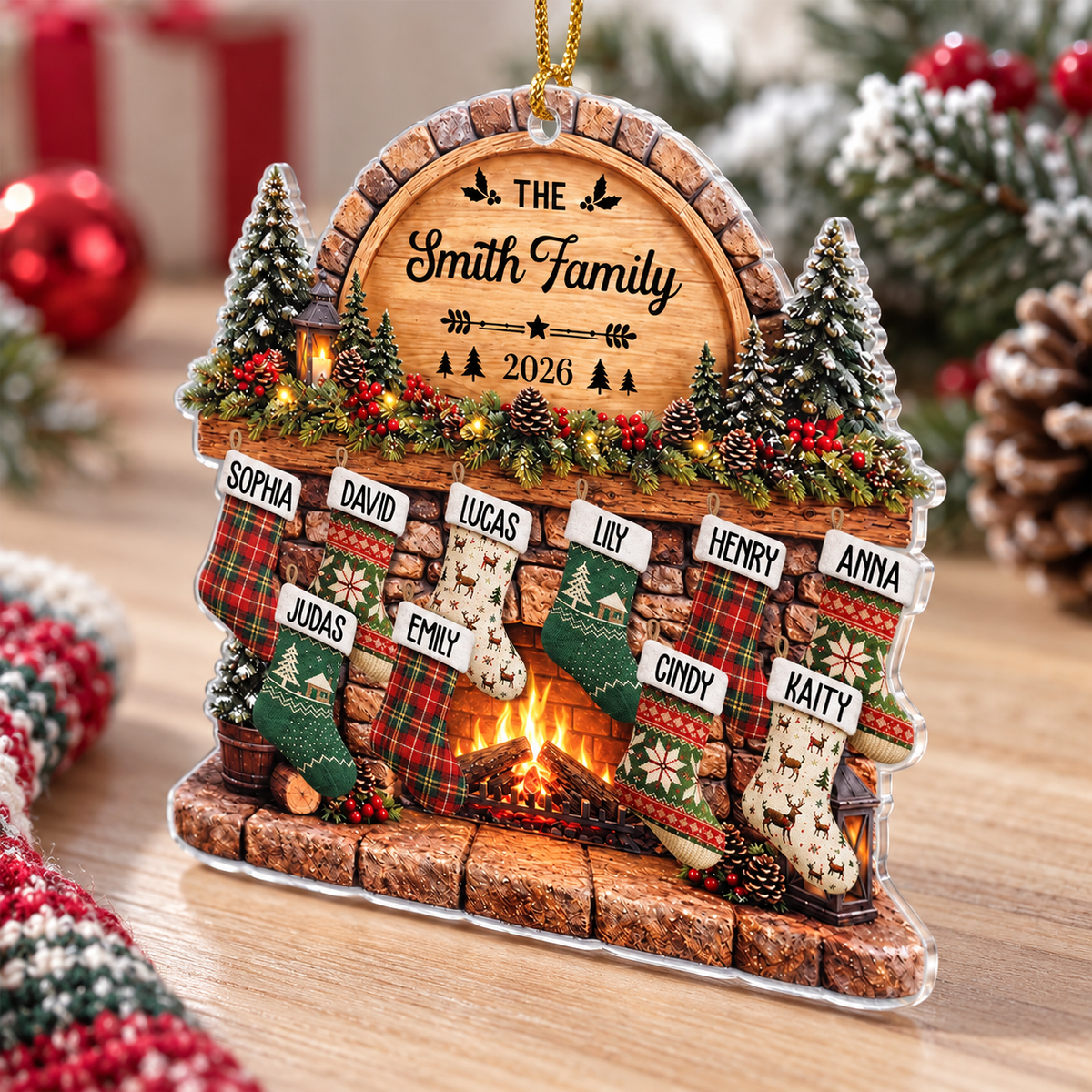 Family Fireplace Stocking Ornament - main product view