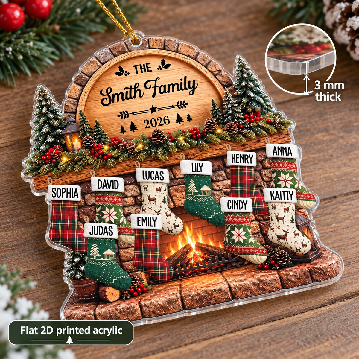Family Fireplace Stocking Ornament - product detail 2