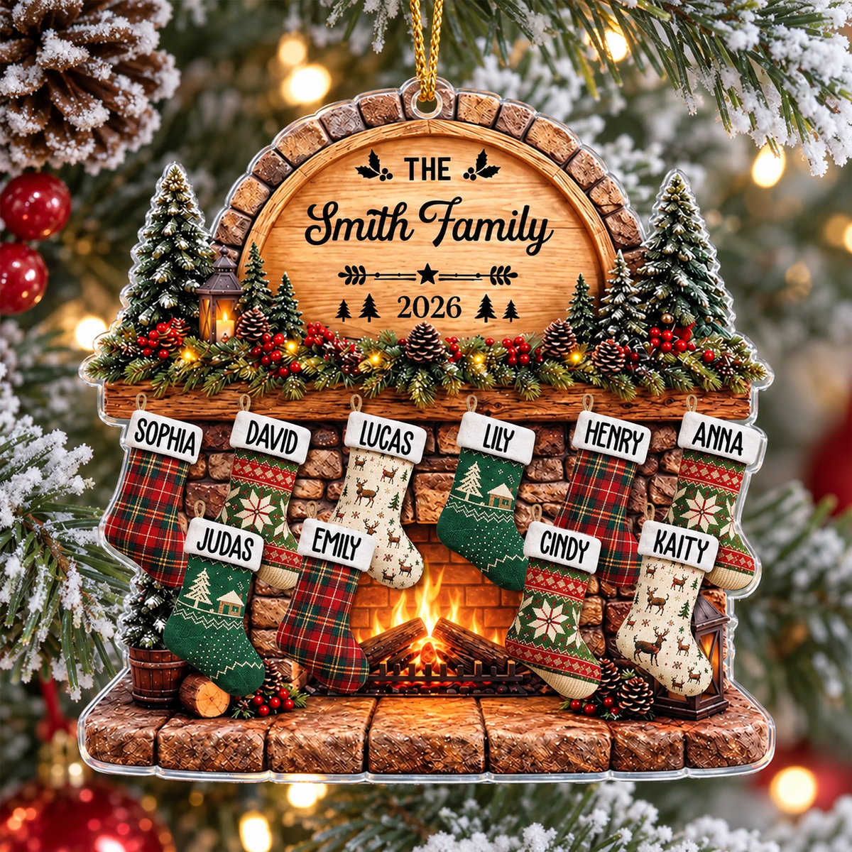 Family Fireplace Stocking Ornament - product detail 4