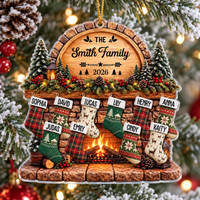 Family Fireplace Stocking Ornament - product detail 4