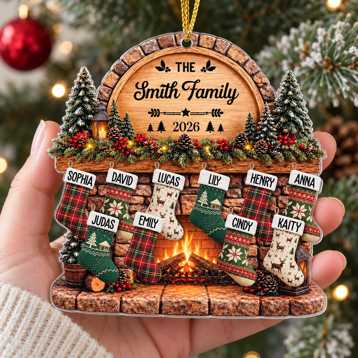 Family Fireplace Stocking Ornament - product detail 5