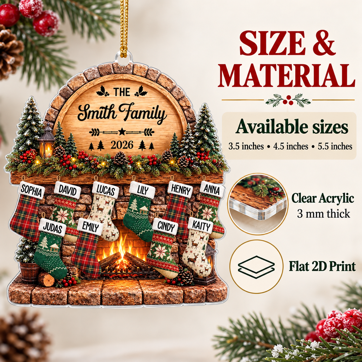 Family Fireplace Stocking Ornament - product detail 6
