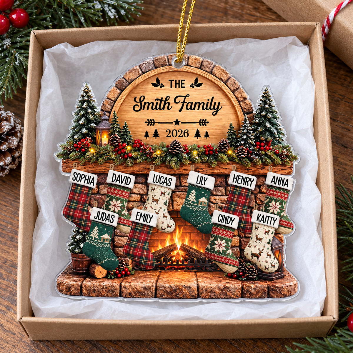 Family Fireplace Stocking Ornament - product detail 8