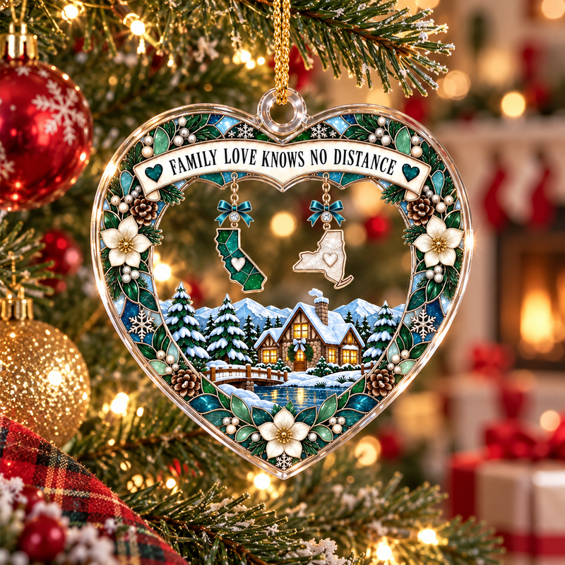 Family Love Knows No Distance Ornament Long Distance Family Christmas Gift State Map Keepsake available at our Austin, Texas warehouse