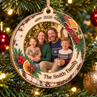 Personalized Family Photo Wooden Ornament Custom Family Name Year - main product view