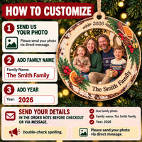 Personalized Family Photo Wooden Ornament Custom Family Name Year - personalization choices and ordering instructions