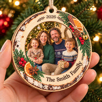 Personalized Family Photo Wooden Ornament Custom Family Name Year - product view 3