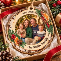 Personalized Family Photo Wooden Ornament Custom Family Name Year - product view 5