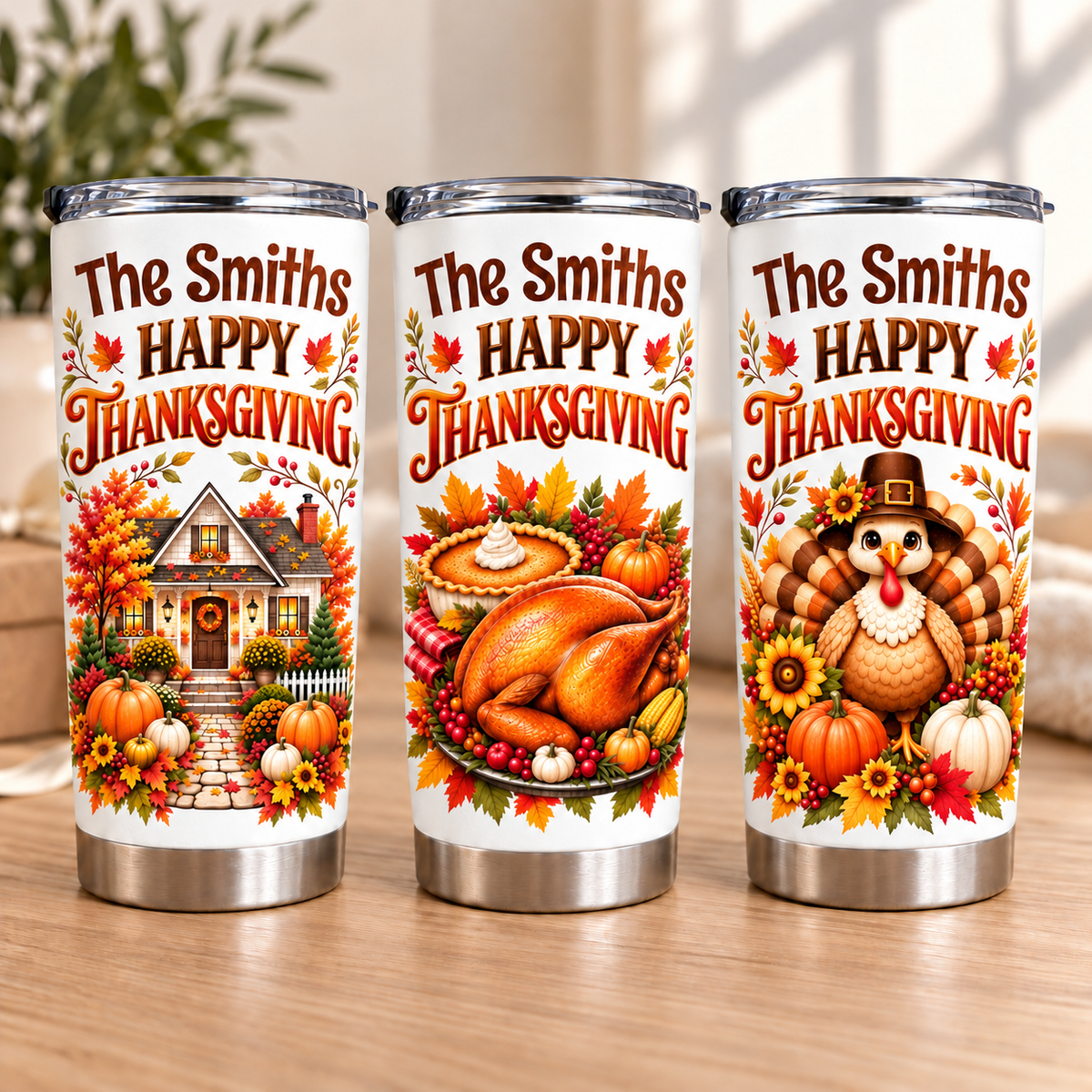 Personalized Family Thanksgiving Tumbler Custom Name Autumn Gift - main design