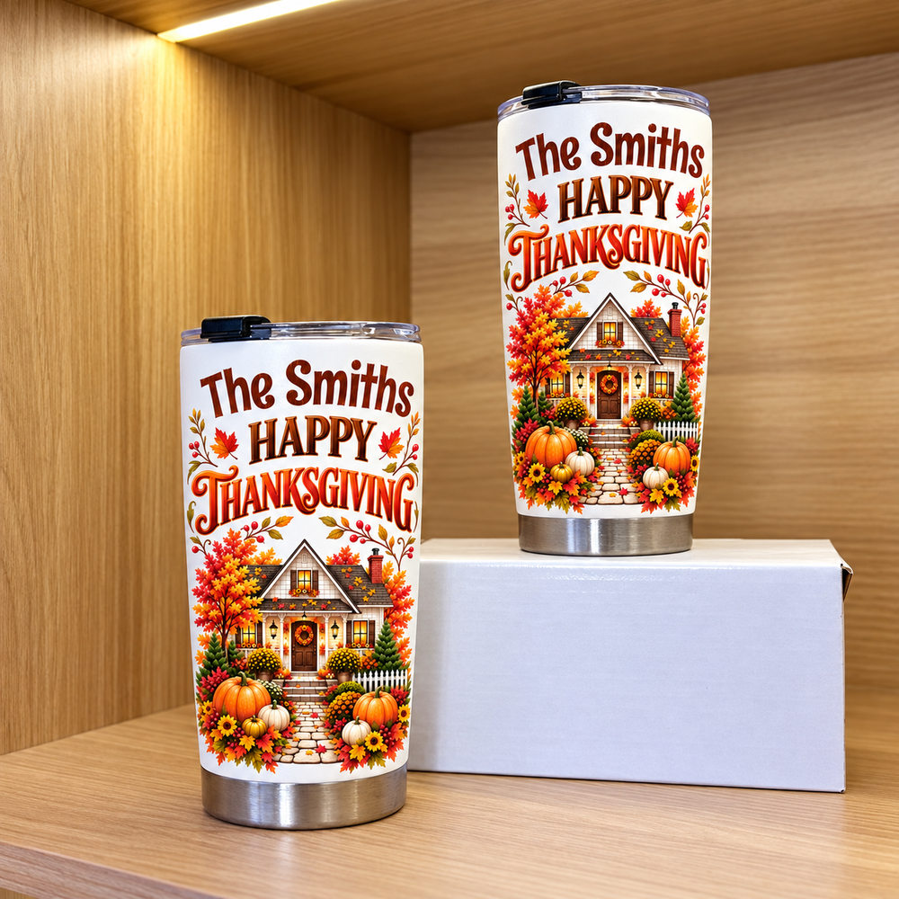 Personalized Family Thanksgiving Tumbler Custom Name Autumn Gift - product view 2