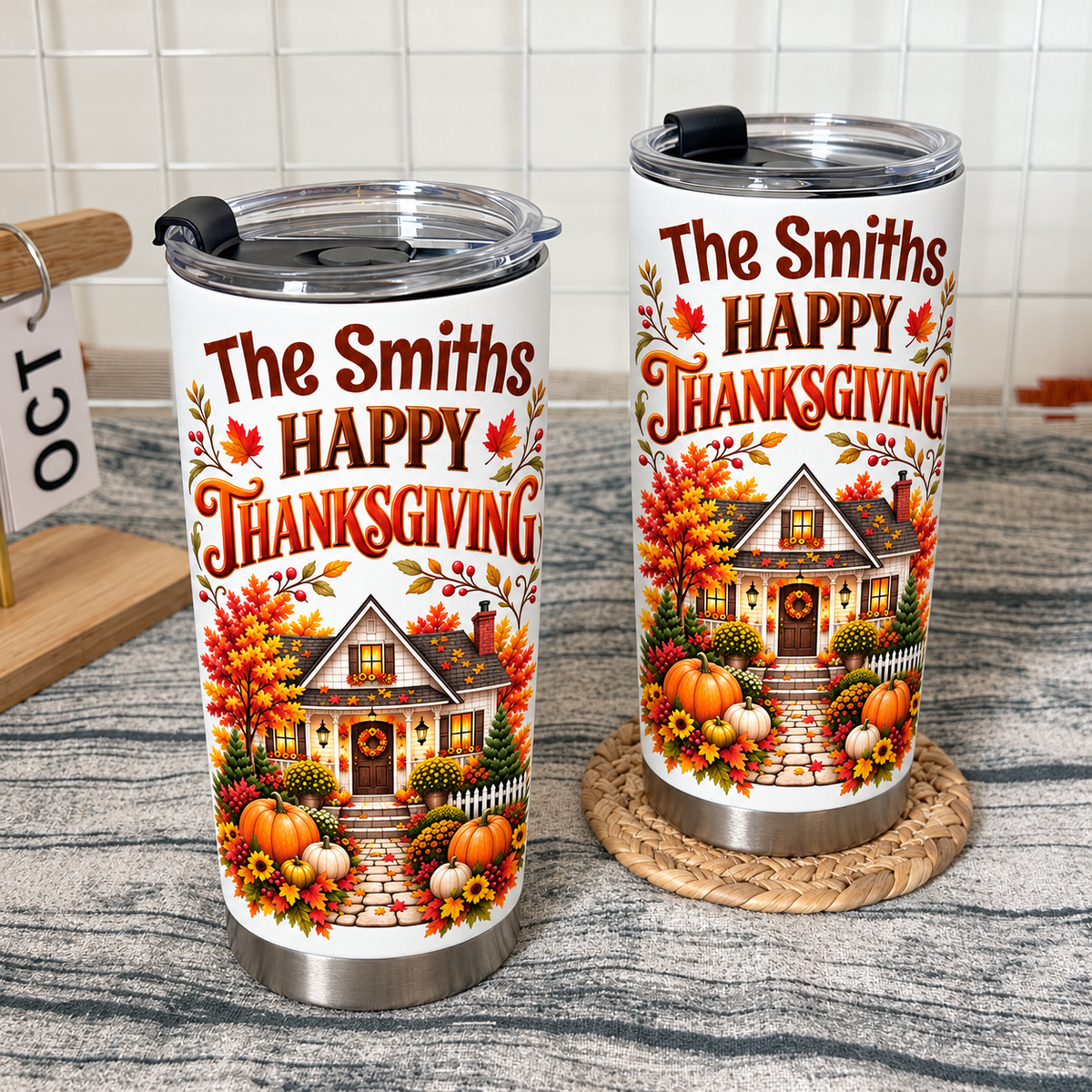 Personalized Family Thanksgiving Tumbler Custom Name Autumn Gift - product view 5