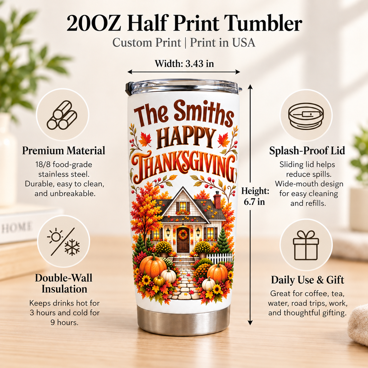 Personalized Family Thanksgiving Tumbler Custom Name Autumn Gift - product view 8