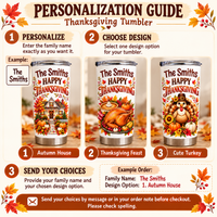 Personalized Family Thanksgiving Tumbler Custom Name Autumn Gift - personalization options and ordering guide