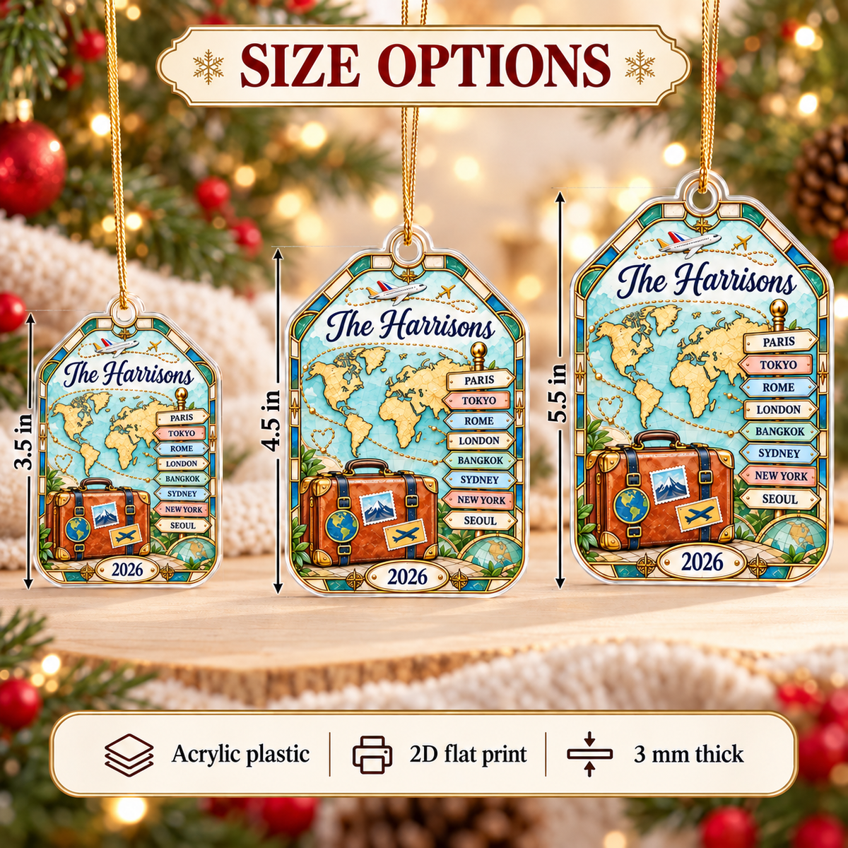 Family Travel Ornament - size options