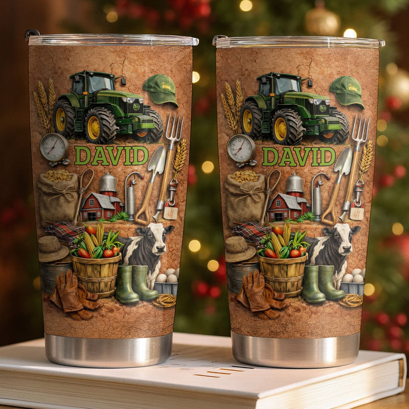 Farmhouse Tractor Tumbler, Personalized Custom Name Stainless Steel Insulated Cup, Farm Life Gift fo available at our Austin, Texas warehouse