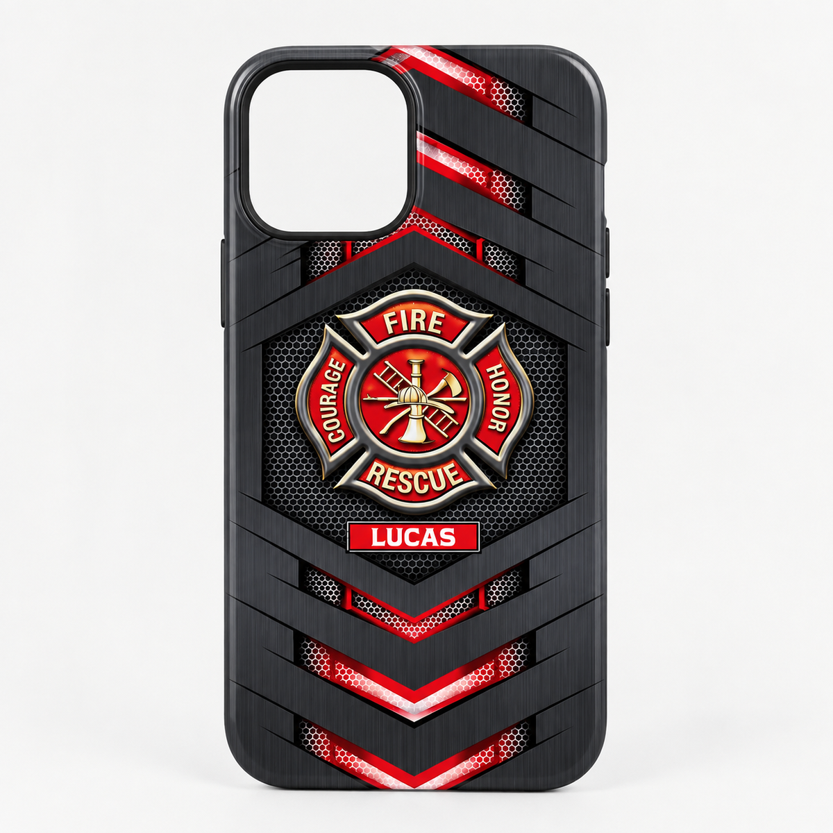 Fire Rescue Courage Honor Phone Case for Firefighters First Responders Gift on a hanger, ready to ship from Austin, Texas