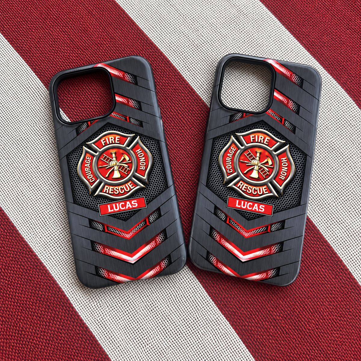 Customer in Austin, Texas wearing Fire Rescue Courage Honor Phone Case for Firefighters First Responders Gift