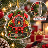 Customer in Austin, Texas wearing Fire Rescue Ornament Personalized Firefighter Christmas Keepsake with Helmet and Axe for Holiday Gif
