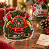 Close-up of Fire Rescue Ornament Personalized Firefighter Christmas Keepsake with Helmet and Axe for Holiday Gif for streetwear fans in Austin, Texas