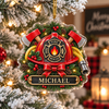 Fire Rescue Ornament Personalized Firefighter Christmas Keepsake with Helmet and Axe for Holiday Gif available at our Austin, Texas warehouse