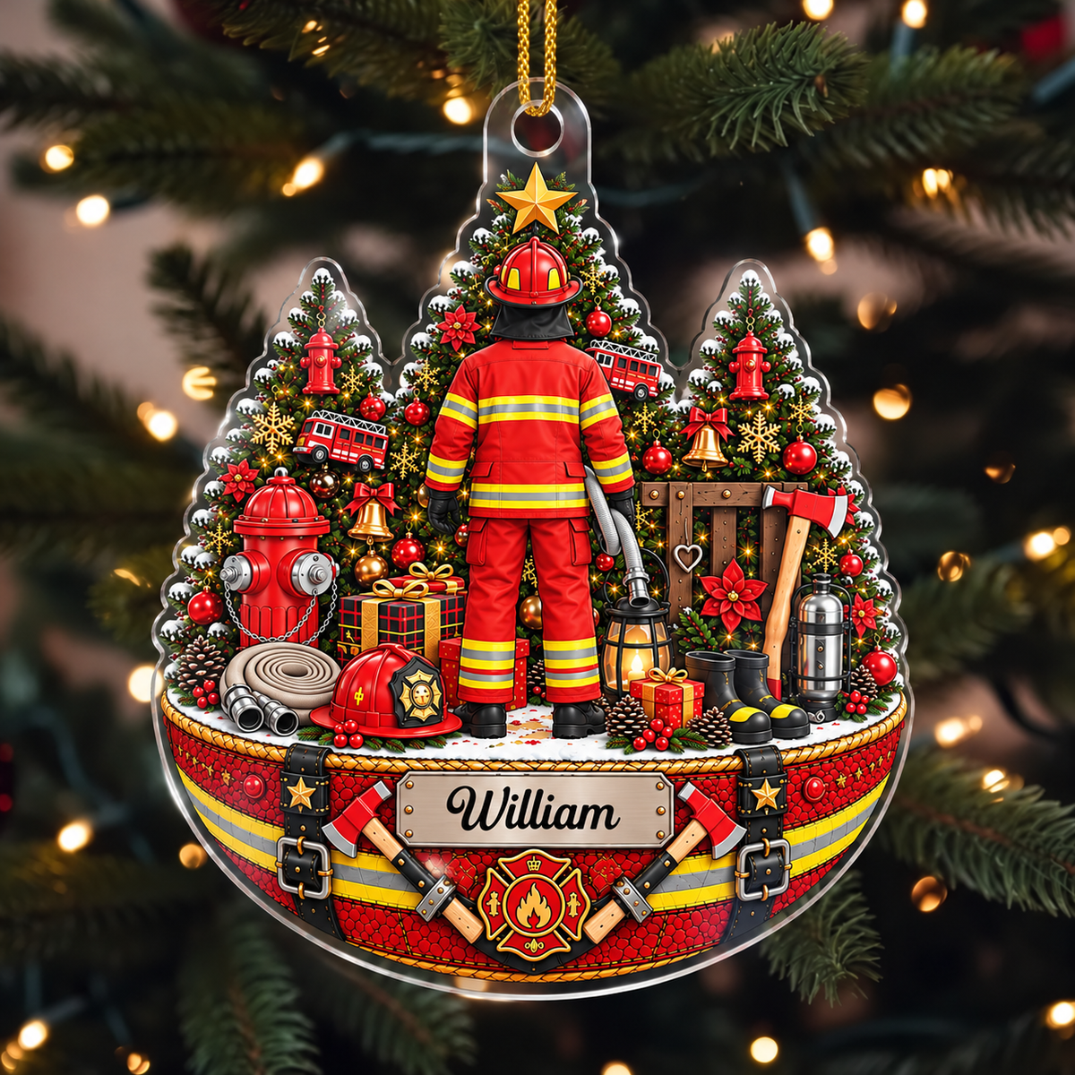 Personalized Firefighter Christmas Tree Ornament Custom Name Fireman Gift - main design